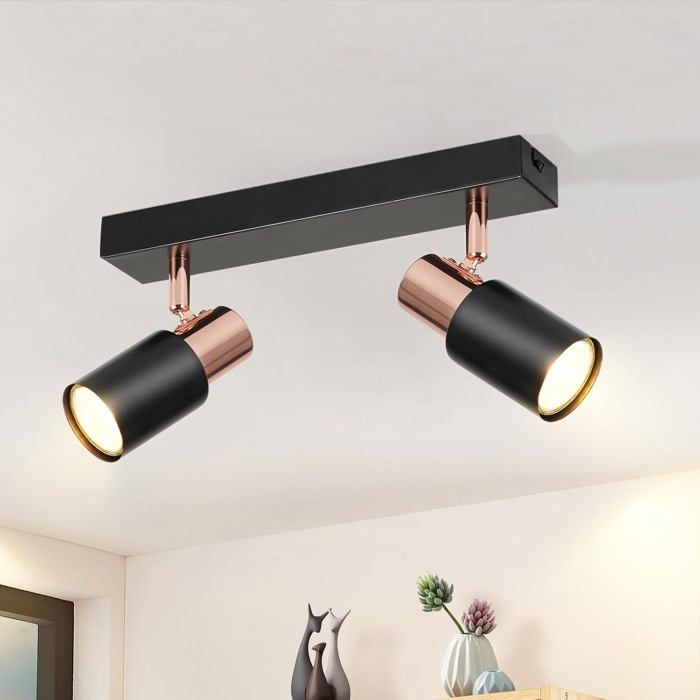Homefire Plafonnier 2 Spot GU10 -Noir Spots de Plafond Lampe de Cuisine 350° Spot Mural Rotatif Couloir Moderne