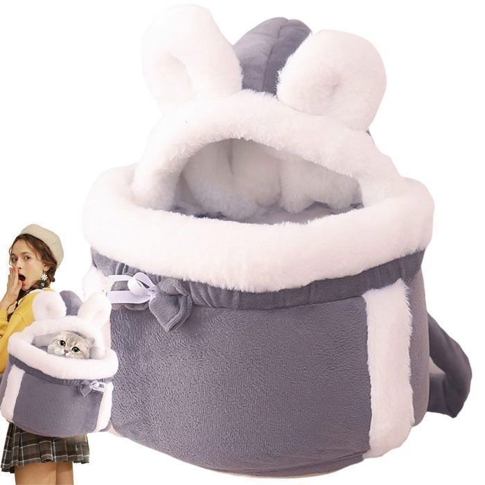 Meilleurs prix pour 1 pièce Sac à dos pour animaux de compagnie Sac à dos pour chat en peluche - Oreilles de lapin Gris L : 33 cm x 25 cm x 17 cm