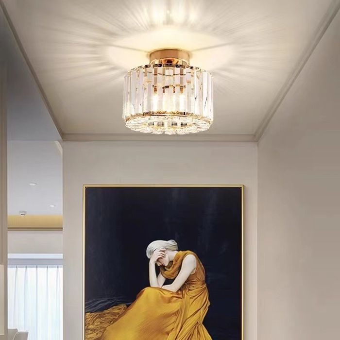 SNOGOLD Plafonnier en Cristal Moderne E27 Plafonnier en Métal Doré Abat-jour Rond en Cristal Ø23CM Luminaire pour Couloir Entrée