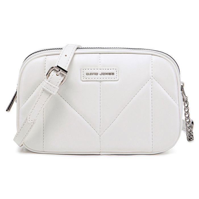 David Jones - Petit Sac Bandoulière Femme Multipoche Zip - Besace Cuir PU Porté Epaule 2 Compartiments - Blanc