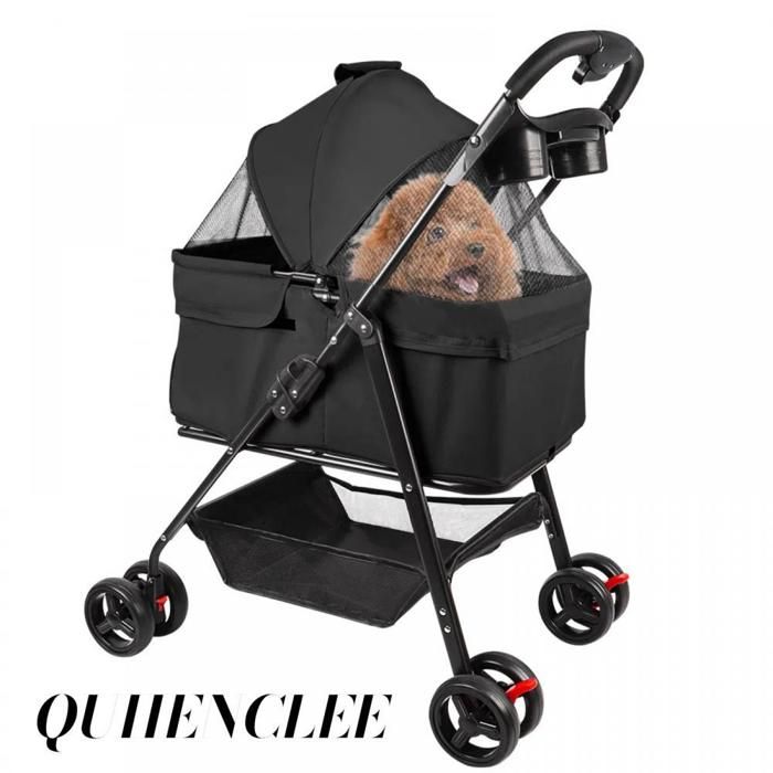 Comparer les prix de Poussette pour animaux - Poussette pour chiens et chats - 50*65*99 cm - Noir- QUIIENCLEE