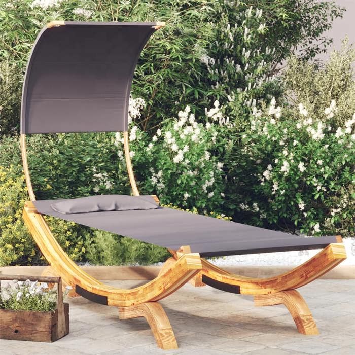 Transat de soleil-Lit repos et auvent - 100x200x126 cm Bois courbé Anthracite NEUF BM736282763
