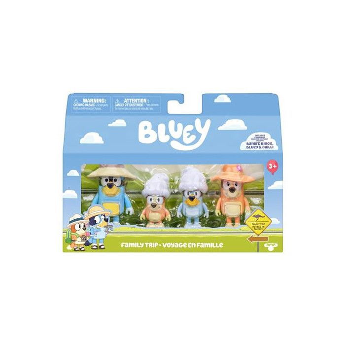 Pack 4 Figurines Bluey La Famille de Bluey en voyage