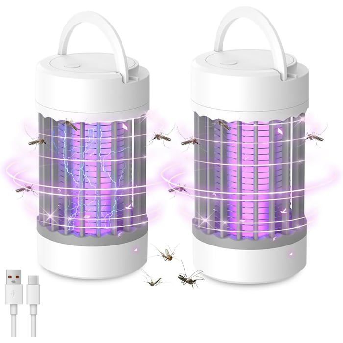 Lot de 2 lampes anti-moustiques rechargeables UV 360° pour intérieur terrasse jardin efficaces contre mouches et insectes