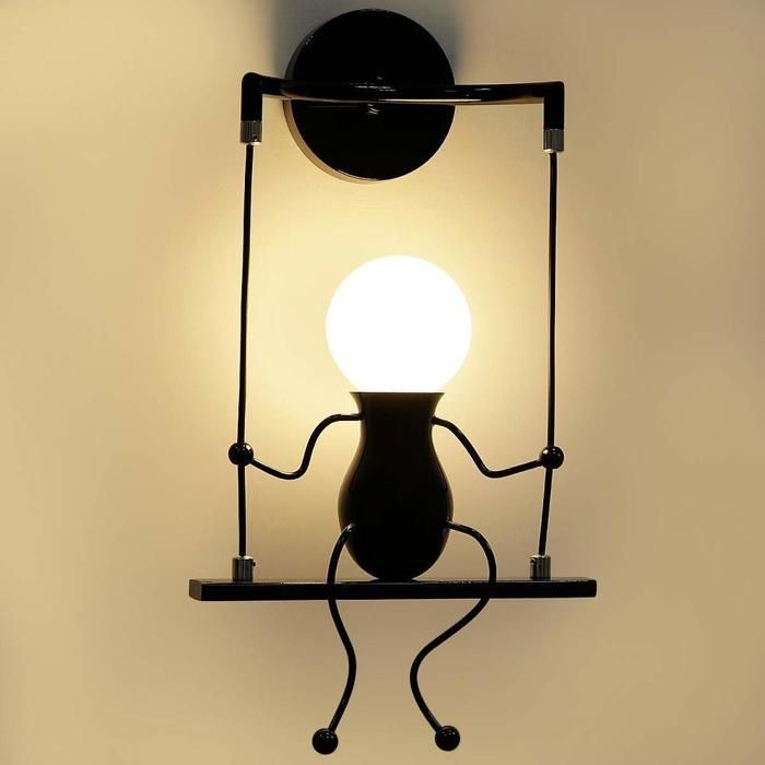 Applique murale - Humanoïde Créatif Noir - Métal noir - E27 max 60W - 22×42 cm