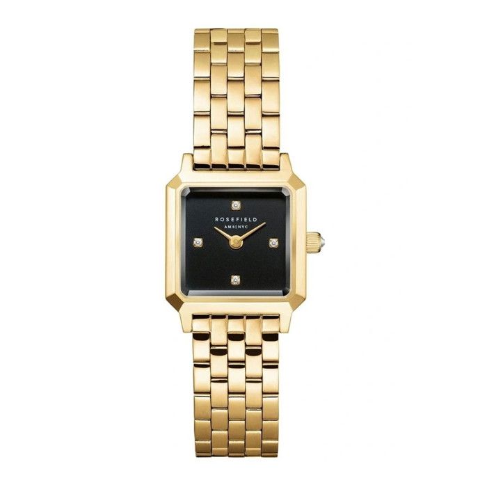 Montre femme - ROSEFIELD - Boxelle - Cadran noir - Bracelet acier - 4 cristaux