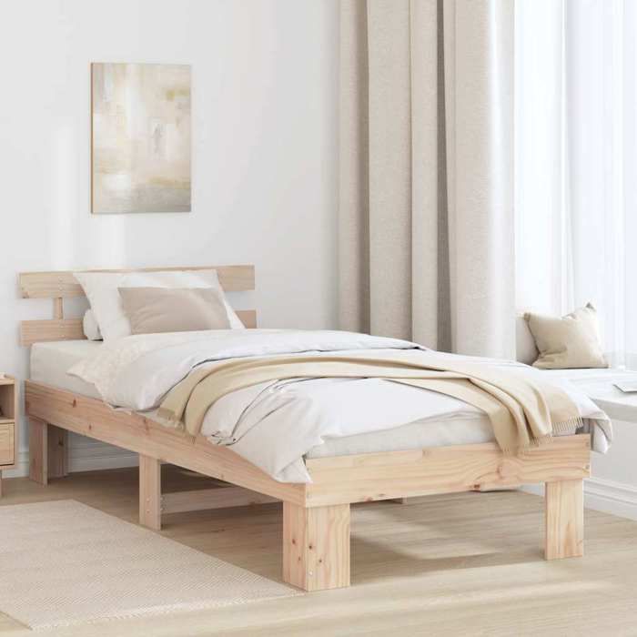 CHIC Lit adulte1 place - 90x190 cm Structure/Cadre de lit Marron 90 x 190 cm Bois de pin massif #Sara32897