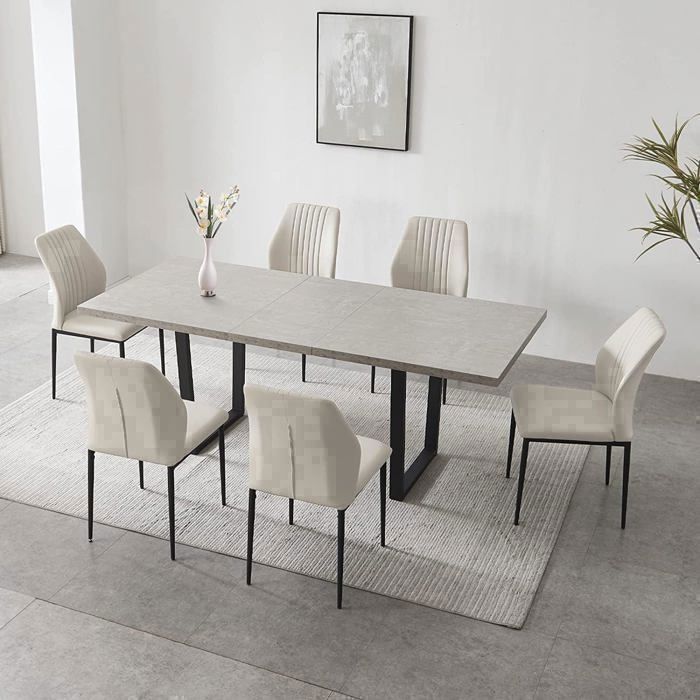 JIEXI Ensemble de salle à manger avec table à rallonges et 6 chaises (Table 130-170 cm + 6 chaises blanches)