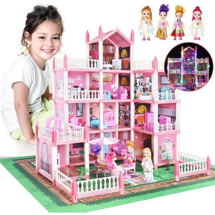 Maison de Poupée Maison de Rêve pour Filles avec Lumière et Poupée - Jouet Éducatif