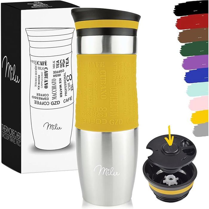 Mug isotherme étanche 450 ml thermo café-thé tasse isolée à emporter double paroi isolée mangue GOURDE