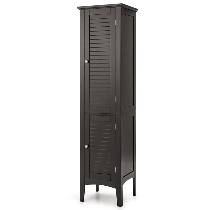 COSTWAY Meuble Colonne de Salle de Bain avec 2 Portes et Rangement à 5 Niveaux pour Salle de Bain Salon 37 x 37 x 160 cm Marron
