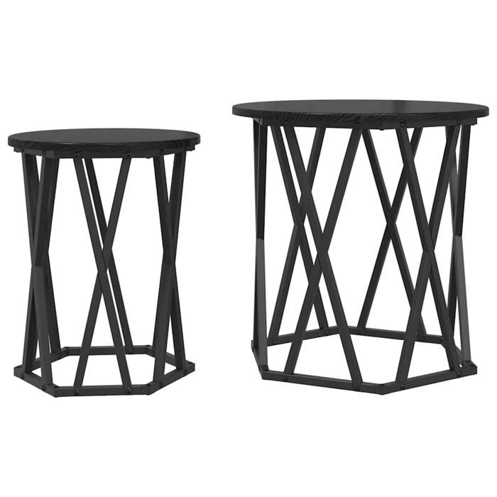 Table basse ronde moderne - vidaXL - Chêne noir - Bois dingénierie et acier - 50x50x50 cm - Poids maximal 75 kg