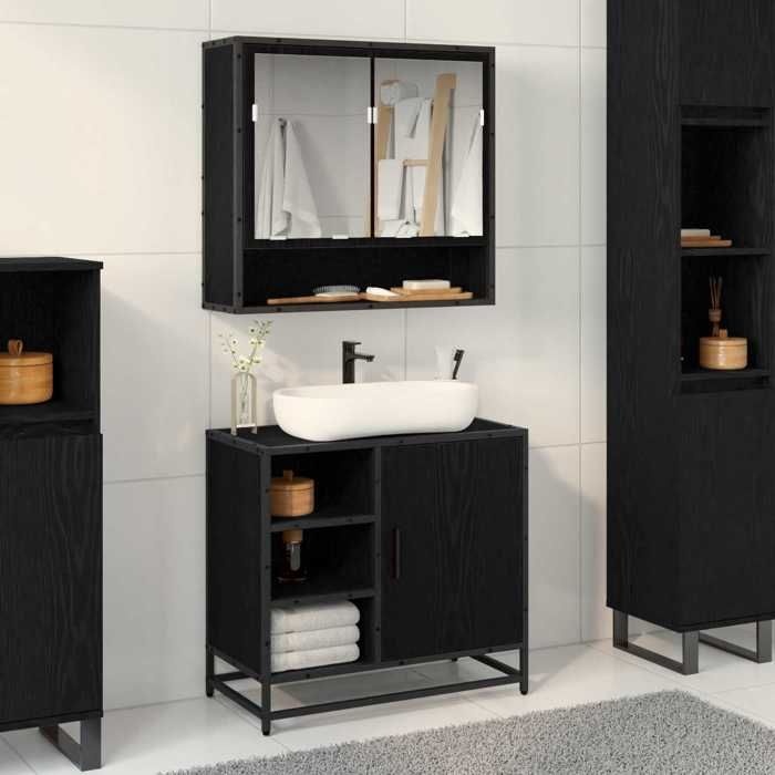 Noir Cabinet de salle de bain SARAZYJ ARMOIRE WC MODERNE avec porte Chêne noir 65 x 33 x 60 cm E2500