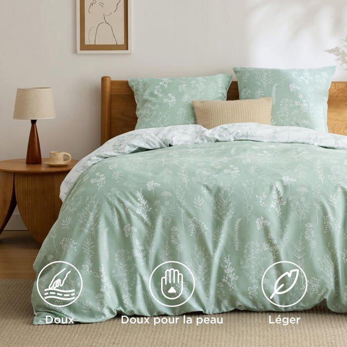 Bedsure Parure de lit imprimée feuilles fraîches Ether – 200x200 cm