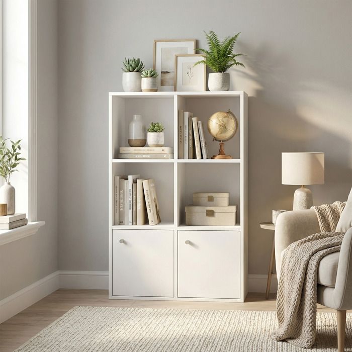 Bibliothèque à 3 Niveaux avec 2 Portes pour Bureau Salon Salle à Manger 29 x 658 x 978 cm Blanc