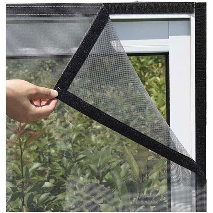 Moustiquaire fenêtre 120x150 cm adhésive ajustable anti-insectes amovible noire