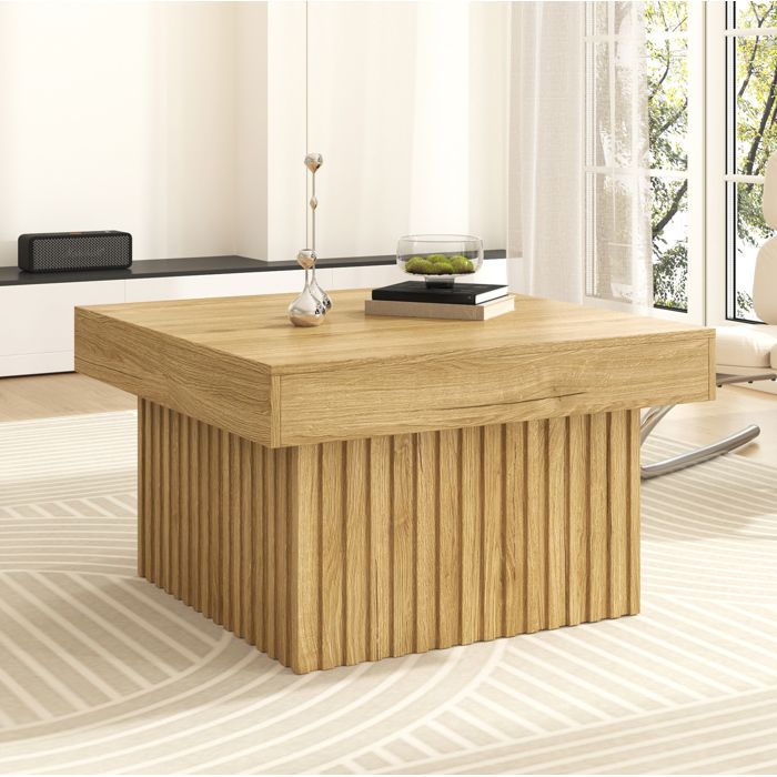 Table basse carrée – bois naturel – plateau PB et base MDF – 79 x 79 x 46 cm