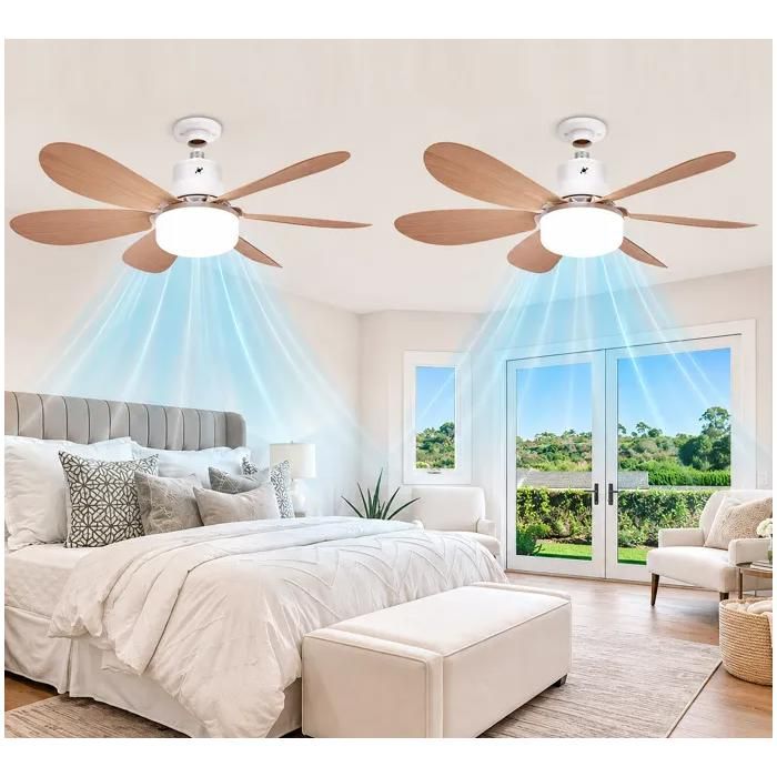 2Pcs Ventilateur de Plafond avec Lumière et Telecommande LED 40W E27 Lampe Ventilateur3 Vitesses Silencieux pour Salon Chambre