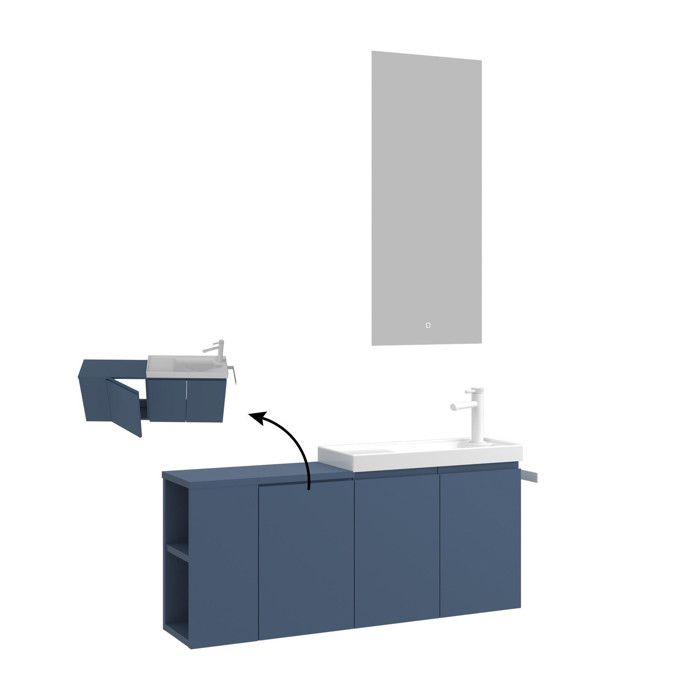 Meuble avec simple vasque et miroir Ferla 110 - 110 x 22 x 45 cm - Matte Blue