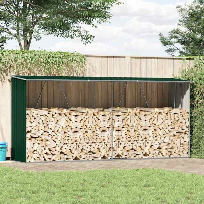 Abri de Stockage de Bois - vidaXL - acier galvanisé - vert - 330 x 84 x 152 cm@xil87h