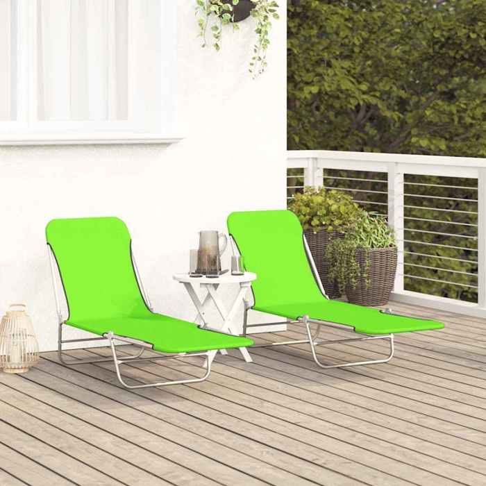 Ensemble de chaises longues/Transat(3 pièces)- Design pliables - Acier et tissu Vert（55 x 182 x 24 cm） iwj85h