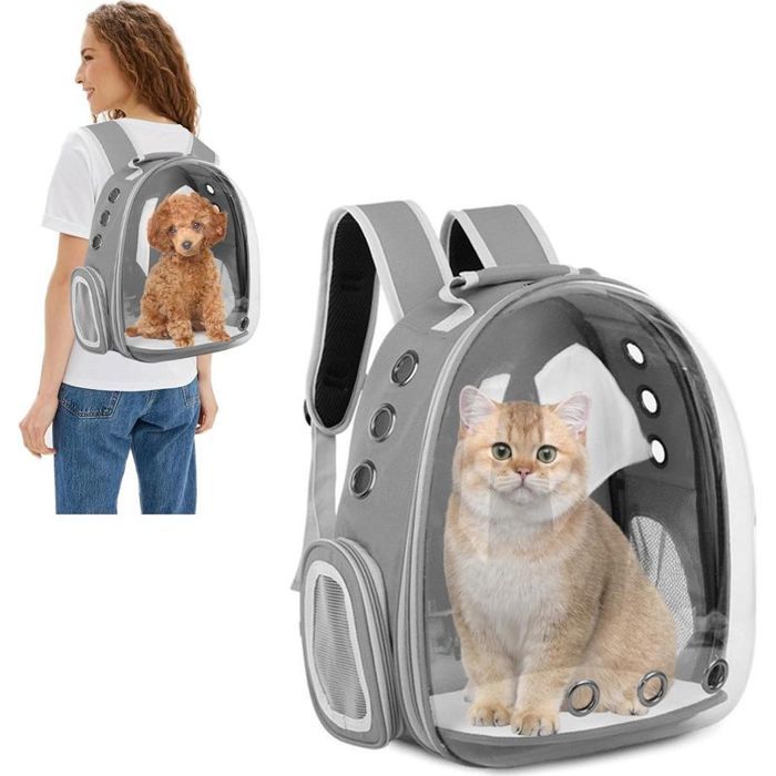 Sac dos chat/chiens – Capsule spatiale – Respirant – Rando/voyage – Gris