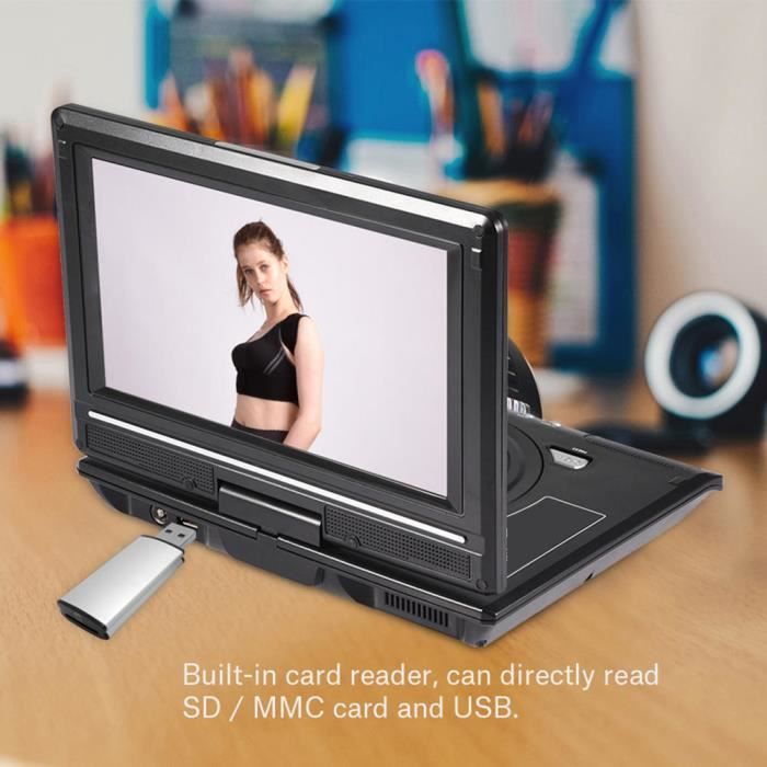 Alomejor Lecteur de DVD 9 po Lecteur Vidéo DVD Portable LCD à Écran Large Rotatif Radio FM Jeu SD USB AV CD VCD