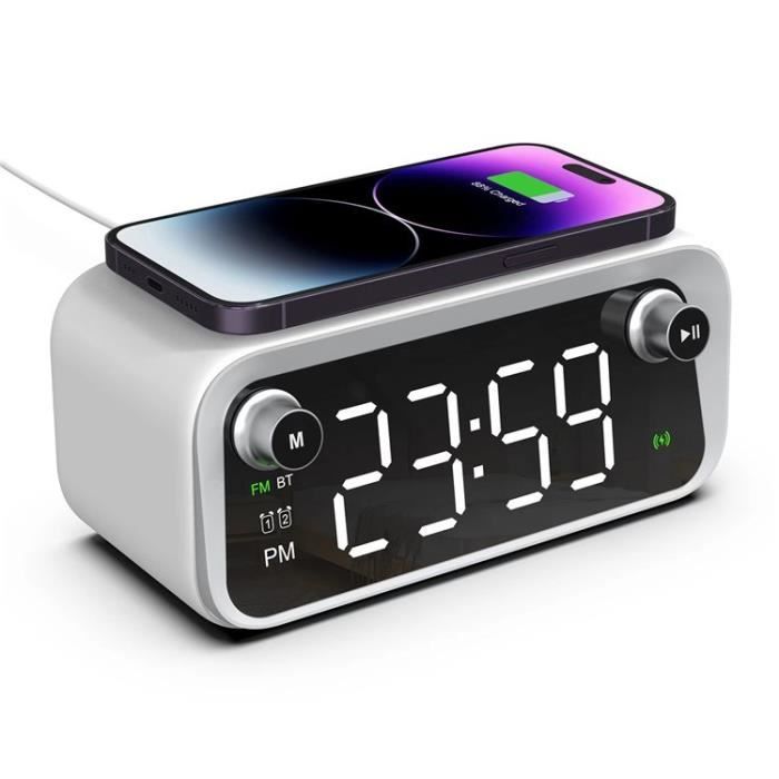 Chargeur sans fil chargeur de téléphone réveil avec veilleuse haut-parleur  Bluetooth Radio FM