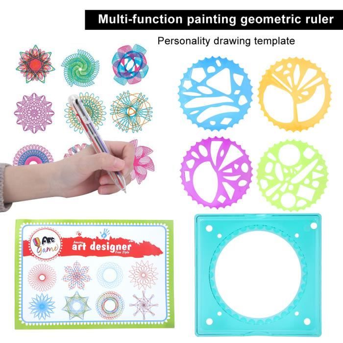 Kit De Règle De Dessin Créatif - 5 Règles Géométriques à Engrenages + Stylo + Papier, Outil De Peinture Spirale Éducatif En Plastique Pour Enfants