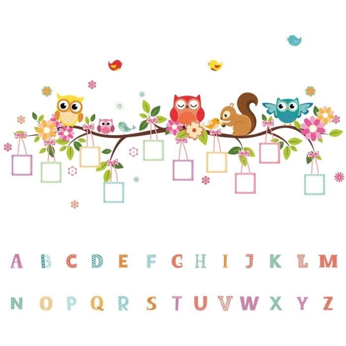 Stickers Muraux Animaux Alphabet A Z Autocollant Mural Lettre Hibou Branche Decoration Murale Chambre Enfants Bebe Pepiniere 262 Cdiscount Maison
