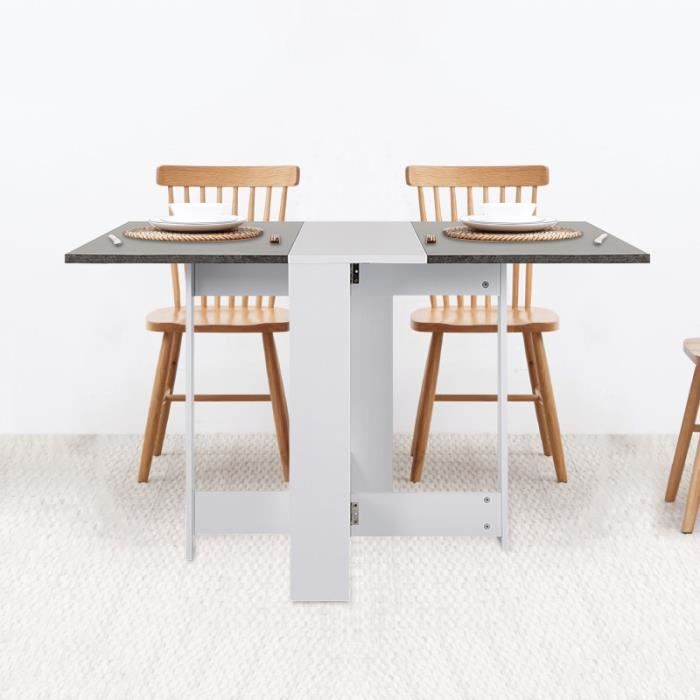table de cuisine pliable shenglan - blanc/béton - rectangulaire - 4 places - 102,5 x 76 x 73 cm