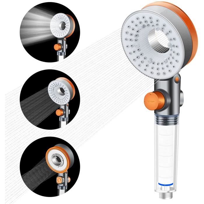 Pommeau De Douche Haute Pression LESNGSA - 4 Modes, économiseur D'eau - Filtre 15 étapes - Avec Tuyau 1,5 M
