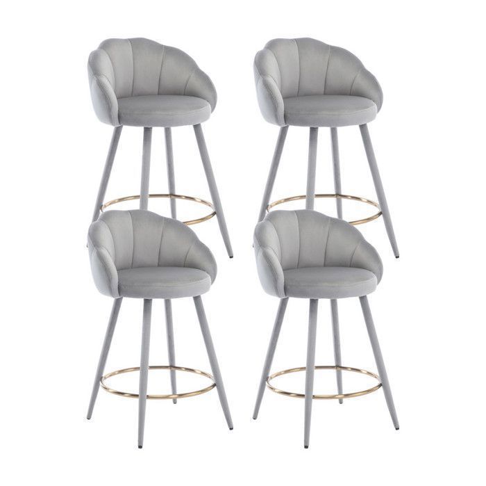 WAHSON Tabouret de Bar Lot de 4 Chaise de Bar avec Pieds en Métal Chaise Haute de Cuisine pour Comptoir et Bar Velours Gris