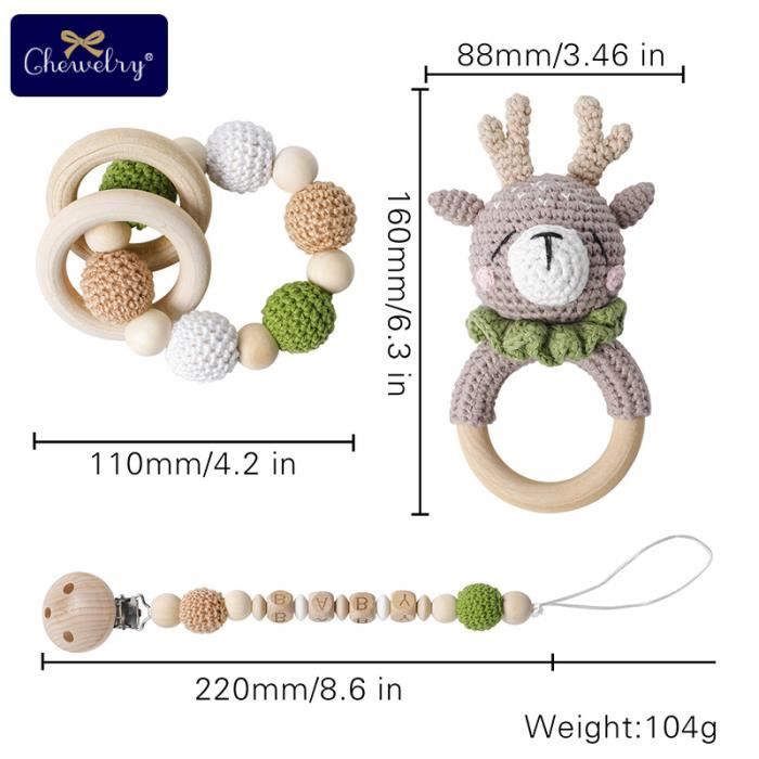 Hochet Bébé En Forme De Lapin Gris – Anneau De Dentition En Bois De Hêtre Et Coton – Jouet Fait Main Pour Nouveau-né – Cadeau De Naissance Original - 8