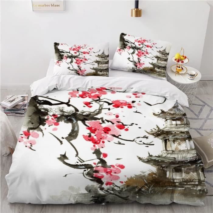 Housse De Couette 200X200 Patron De Prune Ado Garcons Filles Parure De Lit 2 Personnes 3D Motif Tour Du Japon Douce Microfi u28767 Cdiscount Maison