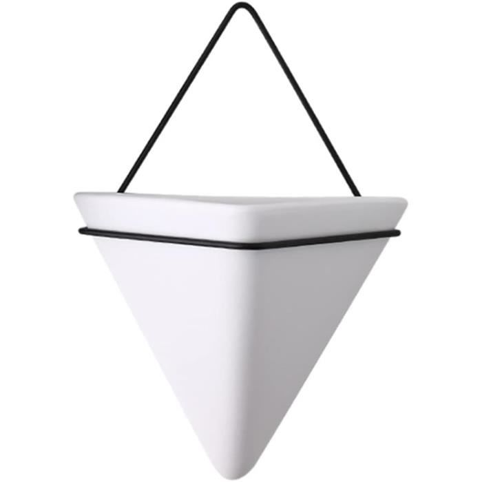 Lot De 2 Pots De Fleurs Suspendus En Céramique Et Cuir PU - Blanc - 11x10.5x10 Cm - Pour Déco Intérieure, Balcon, Bureau
