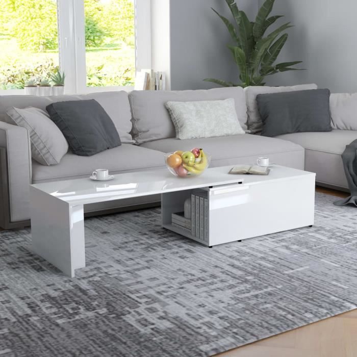 table basse de salon moderne contemporain bureau table d appoint blanc brillant 150x50x35 cm agglomere achat vente table basse table basse de salon moderne cdiscount