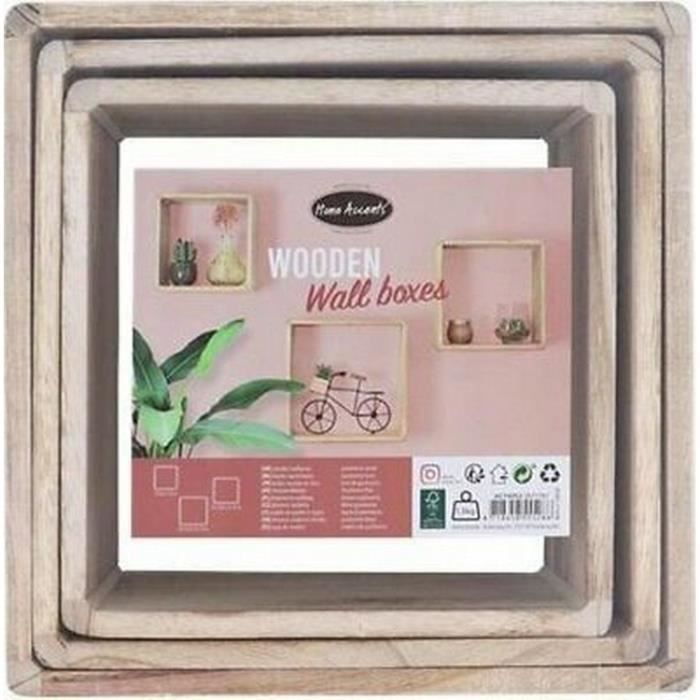 LOT 3 CARRE ETAGERE BAMBOU MURALE BOX MEUBLE BOIS PLANTE COFFRE MURAL