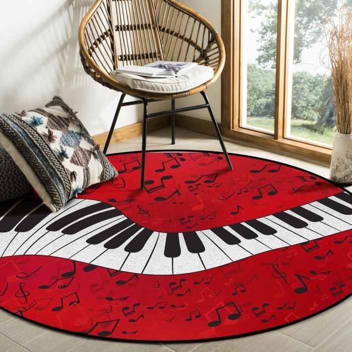 Hct-1372 Tapis rond antidérapant symbole musical touches de Piano guitare  noir et blanc décoration de sol pour Diameter 120cm - Cdiscount Maison