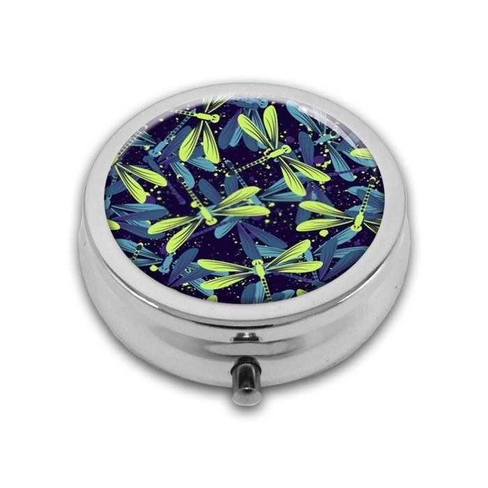 Boîte à Pilules Ou à Bijoux Ronde – Décor Floral & Cabochon Vert