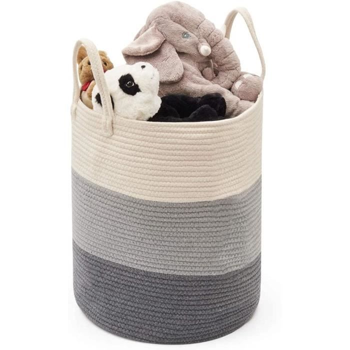 Panier à linge en corde de coton avec poignée Sac à linge pour jouets salon salle de bain 