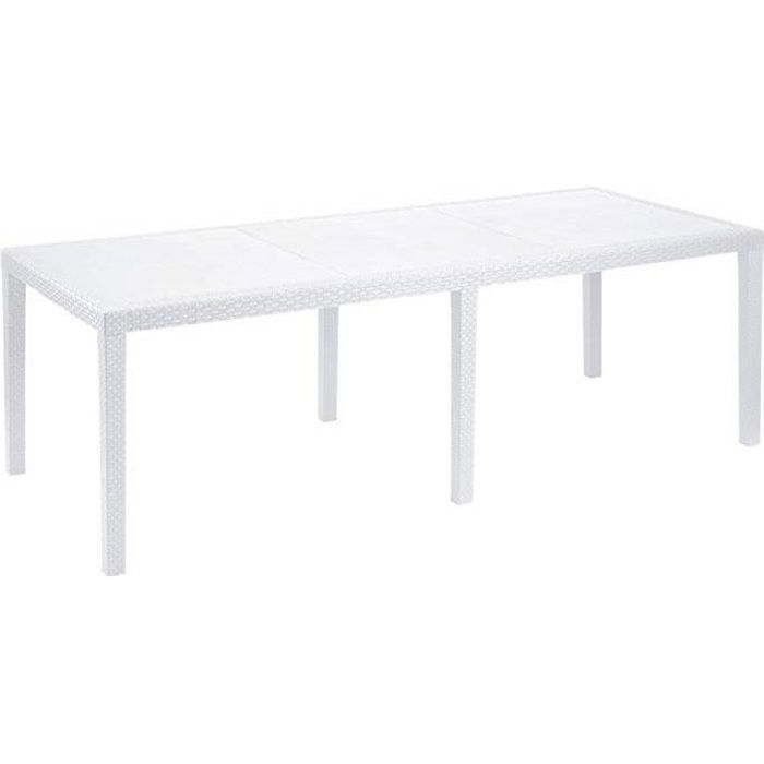 Table dextérieur extensible effet rotin - DMORA - Roma - Blanc