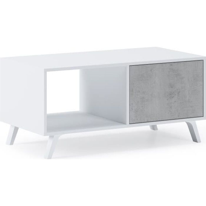 table basse avec portes, pour salon, modèle wind, couleur blanc mat-ciment, 92x50x45cm, rf662