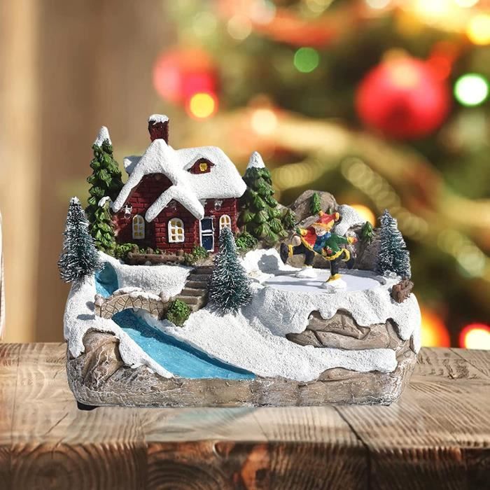 Village de Noel Miniature Lumineux Maison De Noel Lumineuse et Anime Musical Pere Noel Patinoire Village de Noel Scene Orneme 1080 Cdiscount Maison