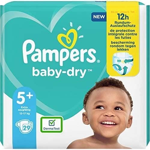 PAMPERS Taille BabyDry Couches 5+ Jusqu'à 12 Heures de Protection pour