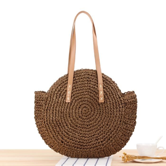 Sac Fourre-tout été Vintage Paille Tressée – Fait Main Philippines – Look Tiki Plage
