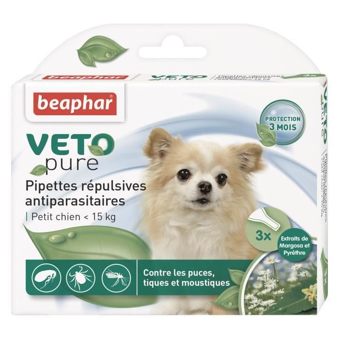 Beaphar Vetopure Pipettes Répulsives Antiparasitaires Pour Petit Chien De Moins De 15 Kg