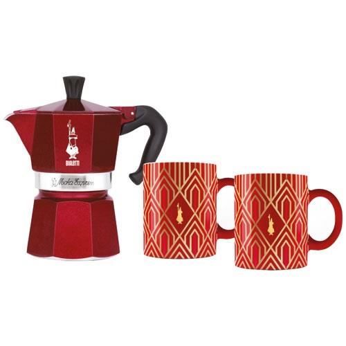 Bialetti Moka express 6 cups red + 2 mug déco glamour - 0009910