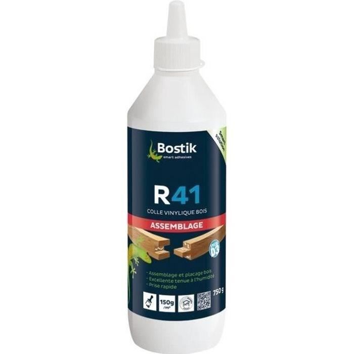 Colle Bois BOSTIK R41 Spéciale D3 Prise Rapide - Résistante à l'Humidité - Excellente Résistance à l'Arrachement - Blanc - 750 g