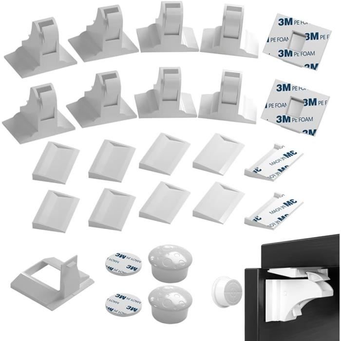 Lot De 3 Serrures De Sécurité Enfant - Pour Portes, Tiroirs, Frigo - Installation Facile Sans Perçage - Couleurs Assorties